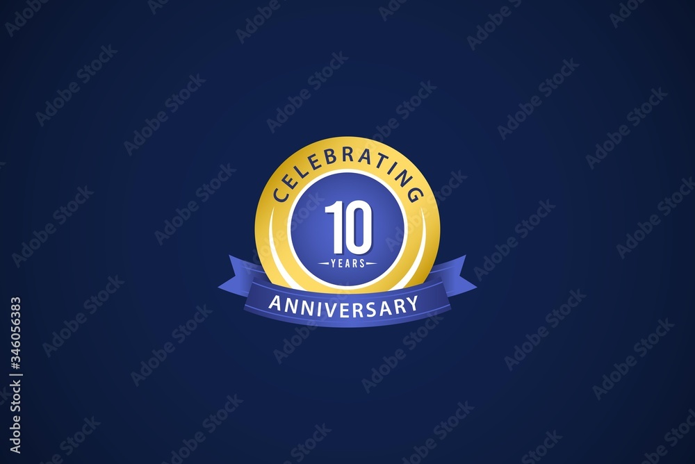 Naklejka premium 10 Years Anniversary Celebrating Blue Logo Vector Template Design Illustration