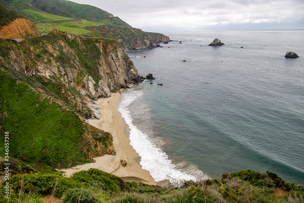 Scenic view of cliffs and the ocean in Big Sur