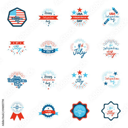 decorative ribbons and 4th of july icon set, flat style