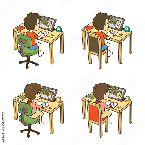 タブレットでオンライン授業を受ける男の子と女の子のイラストセット Stock Vector Adobe Stock タブレットでオンライン授業を受ける男の子と女の子のイラストセット Stock Vector Adobe Stock