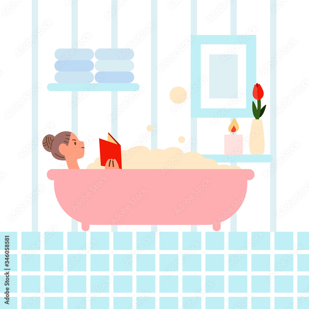 Naklejka premium Self-care relaxing in a bathtub illustration