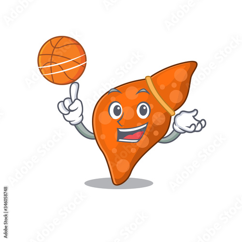 Gorgeous human hepatic liver mascot design style with basketball