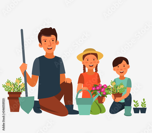 Happy family gardening