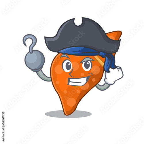 Human hepatic liver cartoon design style as a Pirate with hook hand and a hat