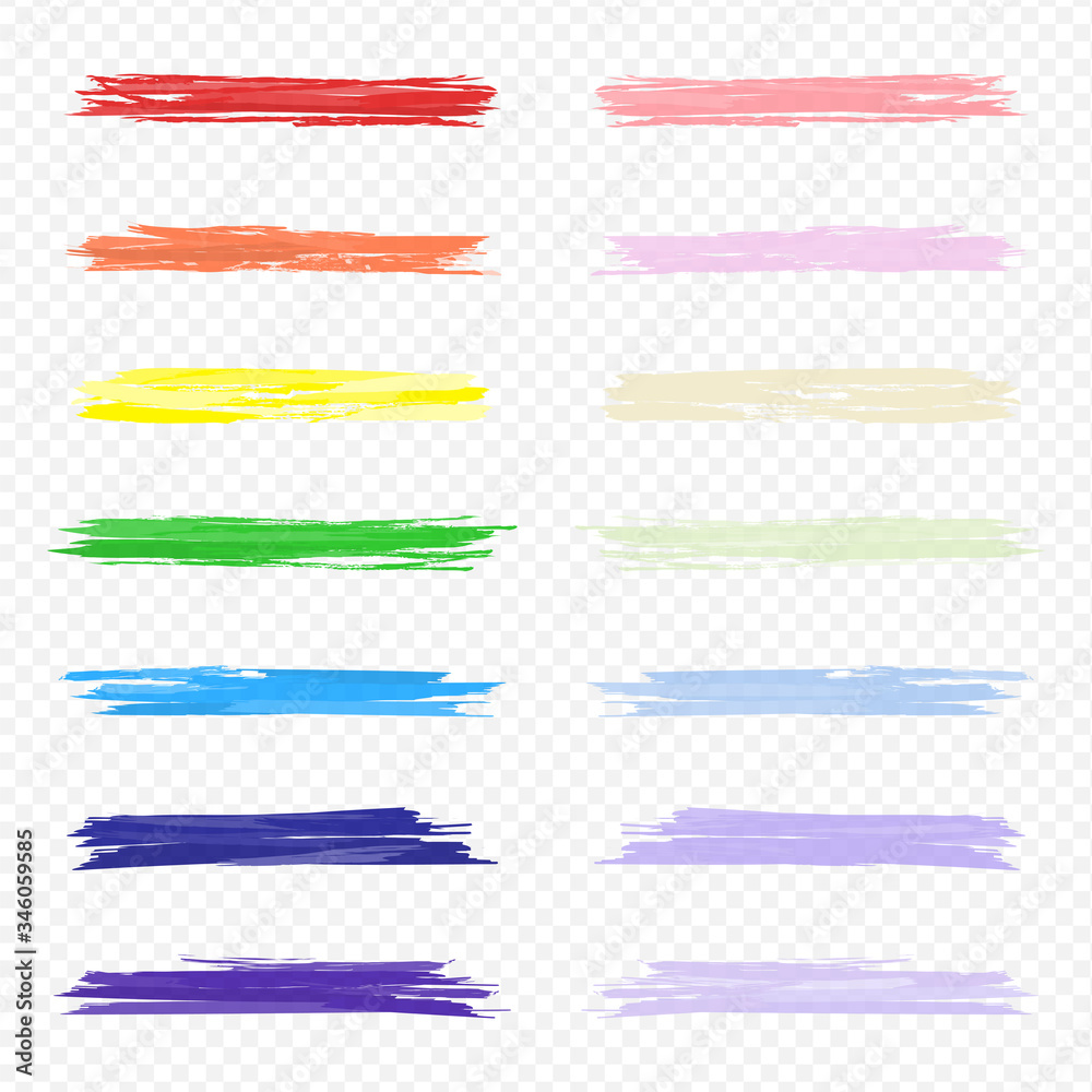 Set of colors rainbow. Watercolor style design on transparent background. Pastel tone. Vector illustration.
