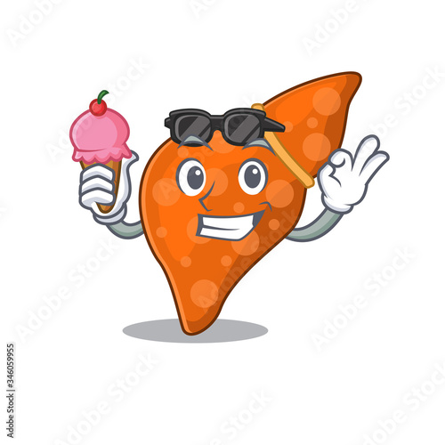 Cartoon design concept of human hepatic liver having an ice cream