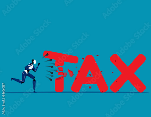 Robot breaking tax with a fist. Concept business taxes illustration, Flat cartoon vector design