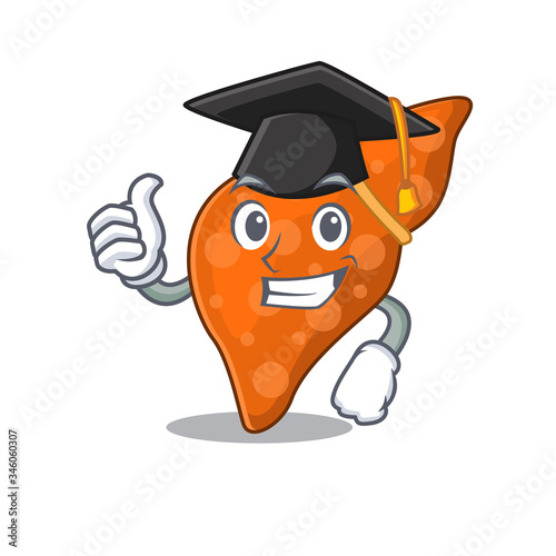 Happy face of human hepatic liver in black graduation hat for the ceremony