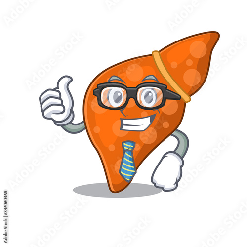 An elegant human hepatic liver Businessman mascot design wearing glasses and tie