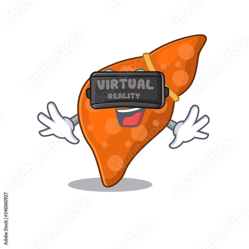 Cartoon design style of human hepatic liver with modern Virtual Reality headset
