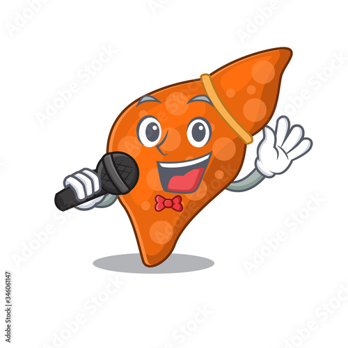 Talented singer of human hepatic liver cartoon character holding a microphone