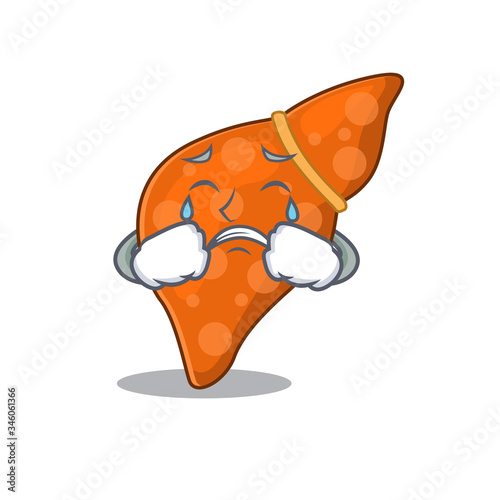 Cartoon character design of human hepatic liver with a crying face