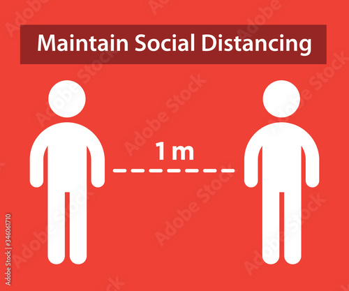 Maintain social distancing, COVID-19 (Coronavirus) preventive measure safety sign vector isolated
