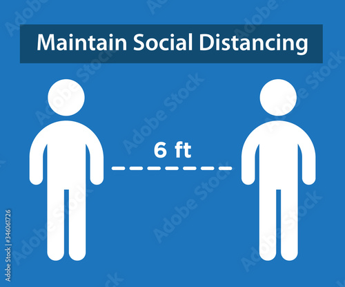 Maintain social distancing, COVID-19 (Coronavirus) preventive measure safety sign vector isolated