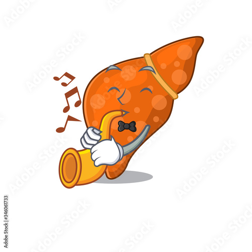 Talented musician of human hepatic liver cartoon design playing a trumpet