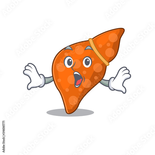 Cartoon design style of human hepatic liver has a surprised gesture