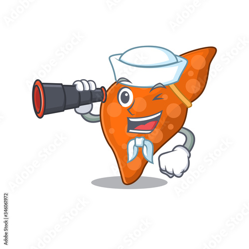 A cartoon icon of human hepatic liver Sailor with binocular