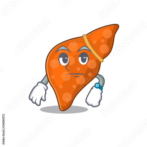 Mascot design of human hepatic liver showing waiting gesture