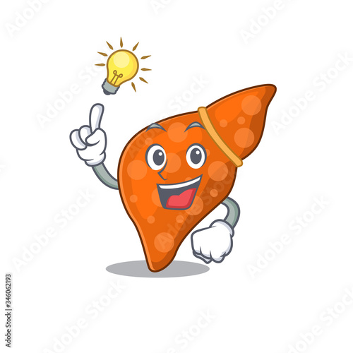 Mascot character design of human hepatic liver with has an idea smart gesture