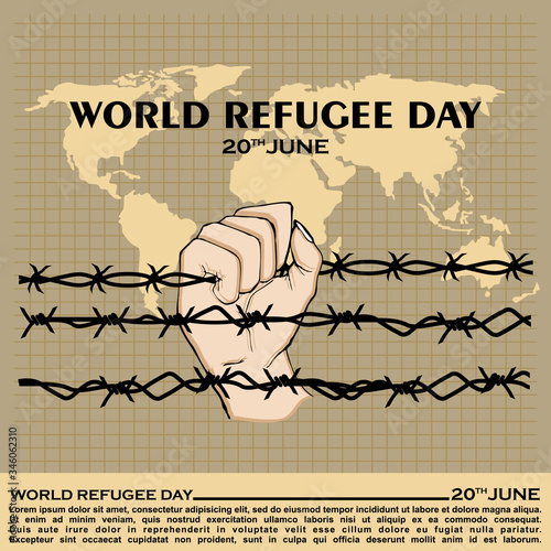World refugee day campaign poster. Refugee awareness poster template