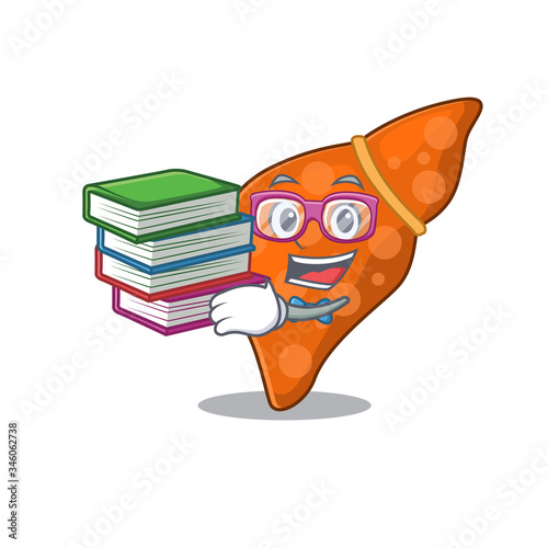 A diligent student in human hepatic liver mascot design concept with books