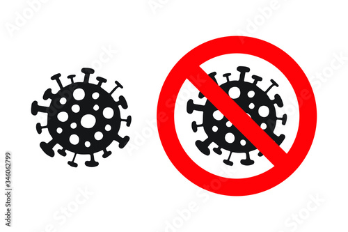 Coronavirus Icon, Coronavirus Icon with Red Prohibit Sign.