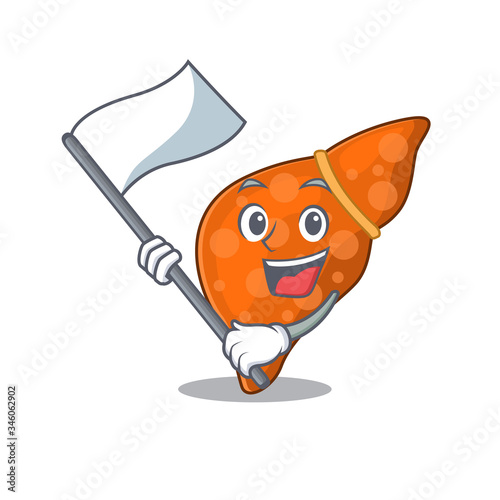 A nationalistic human hepatic liver mascot character design with flag