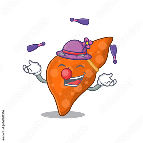 An attractive human hepatic liver cartoon design style playing juggling