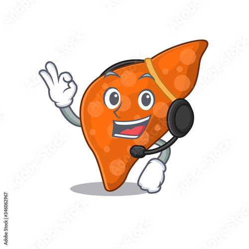 A gorgeous human hepatic liver mascot character concept wearing headphone