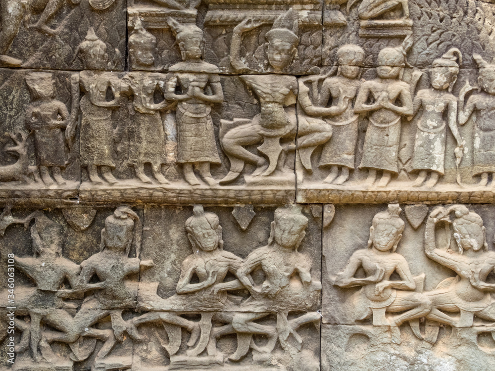 Bas Relief Sculptures at Ta Prohm Temple - Siem Reap, Cambodia