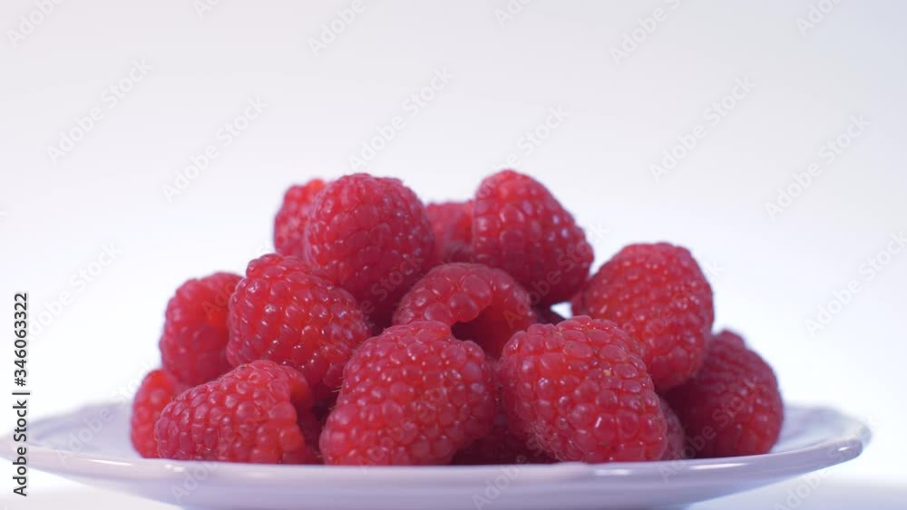 Raspberries Rotating Over White Background With Slight Zoom In, Raspberries Raspberries Rotating Over White Background With Slight Zoom In, Raspberries