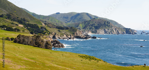 Notleys Landing viewpoint, Big Sur, Monterey County, California. A popular touristic destination, famous for its dramatic scenery. Panoramic view.