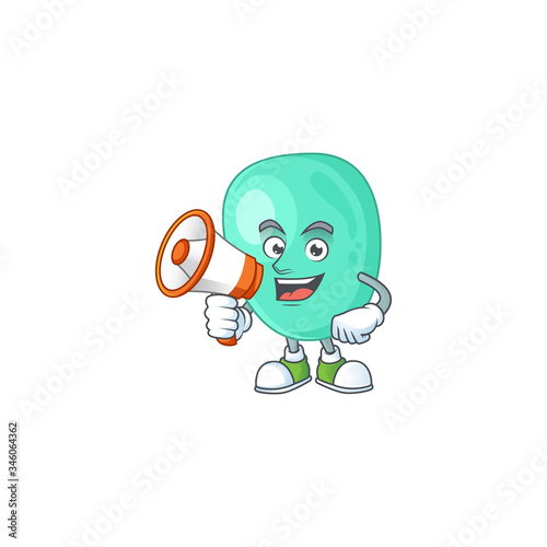A picture of staphylococcus aureus cartoon design style speaking on a megaphone
