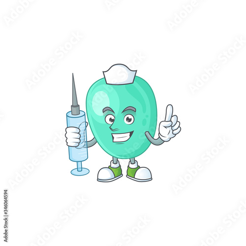Friendly Nurse staphylococcus aureus mascot design style using syringe