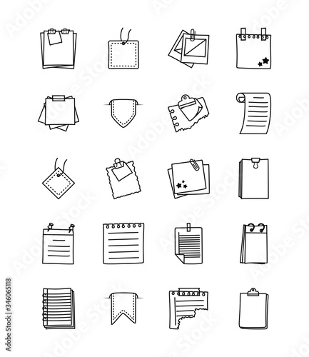 clipboard and notes icon set, line style