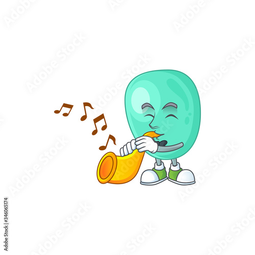 A brilliant musician of staphylococcus aureus cartoon character playing a trumpet