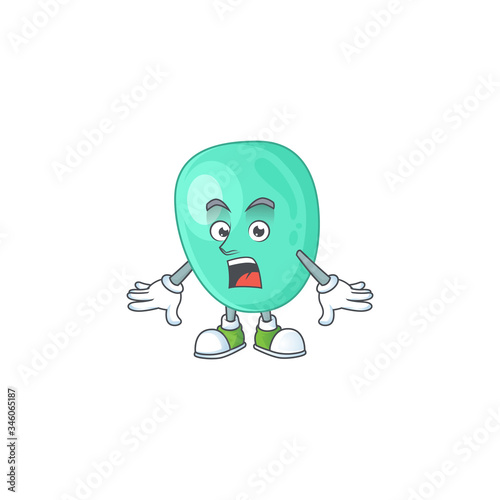 A cartoon design of staphylococcus aureus showing an amazed gesture