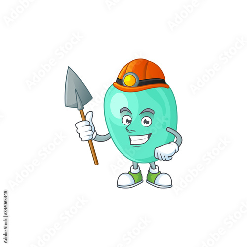 cartoon character design of staphylococcus aureus work as a miner