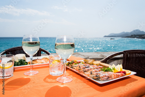 Mediterranean lunch with the sea in the background
