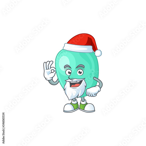 Friendly staphylococcus aureus Santa cartoon character design with ok finger