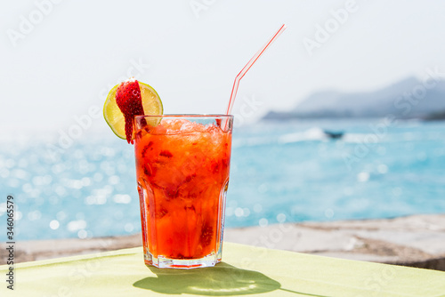 Frozen cocktail in front of the sea