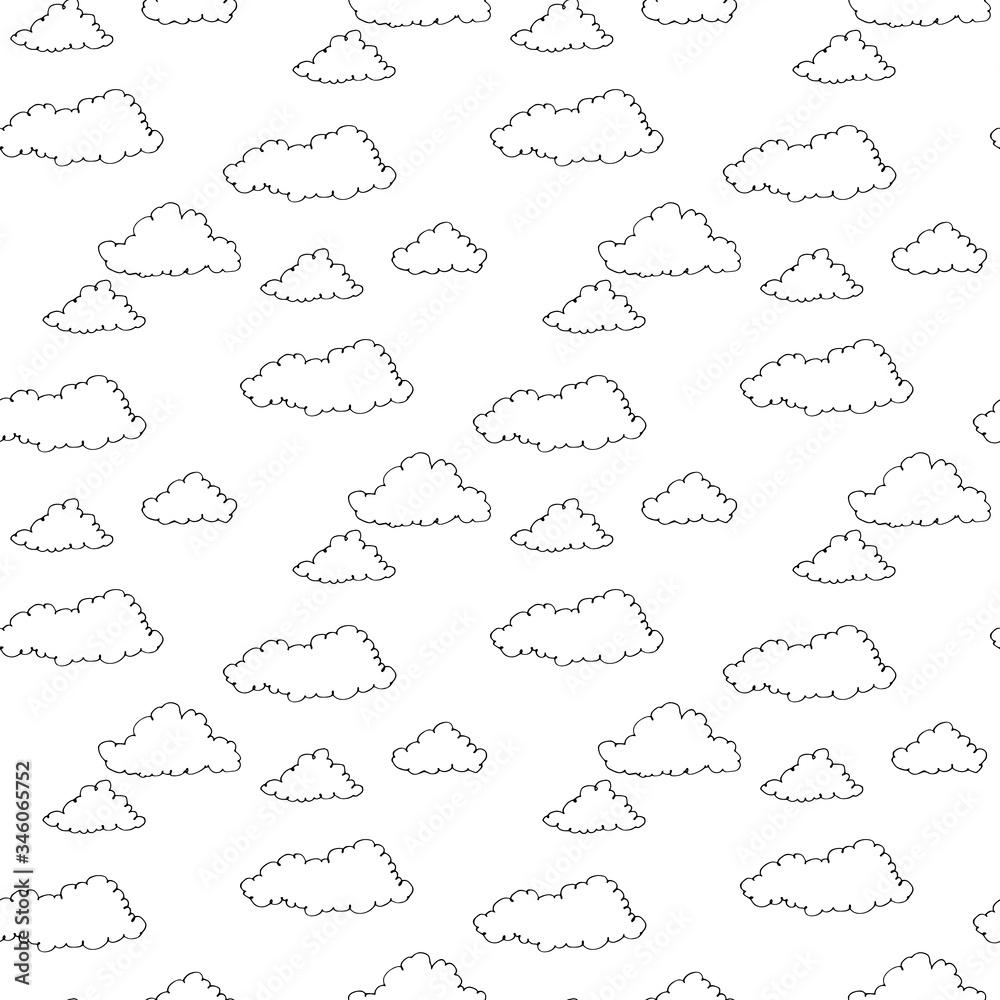 Obraz premium Vector hand drawn ornament clouds seamless pattern