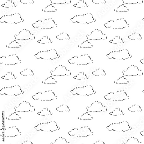 Vector hand drawn ornament clouds seamless pattern