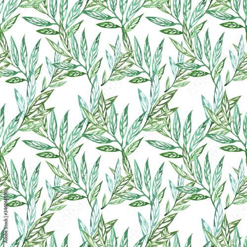 Floral seamless pattern with leaves watercolour. Hand drawn watercolour illustration in vintage style. Leafy background for textile  paper  decoration and wrapping