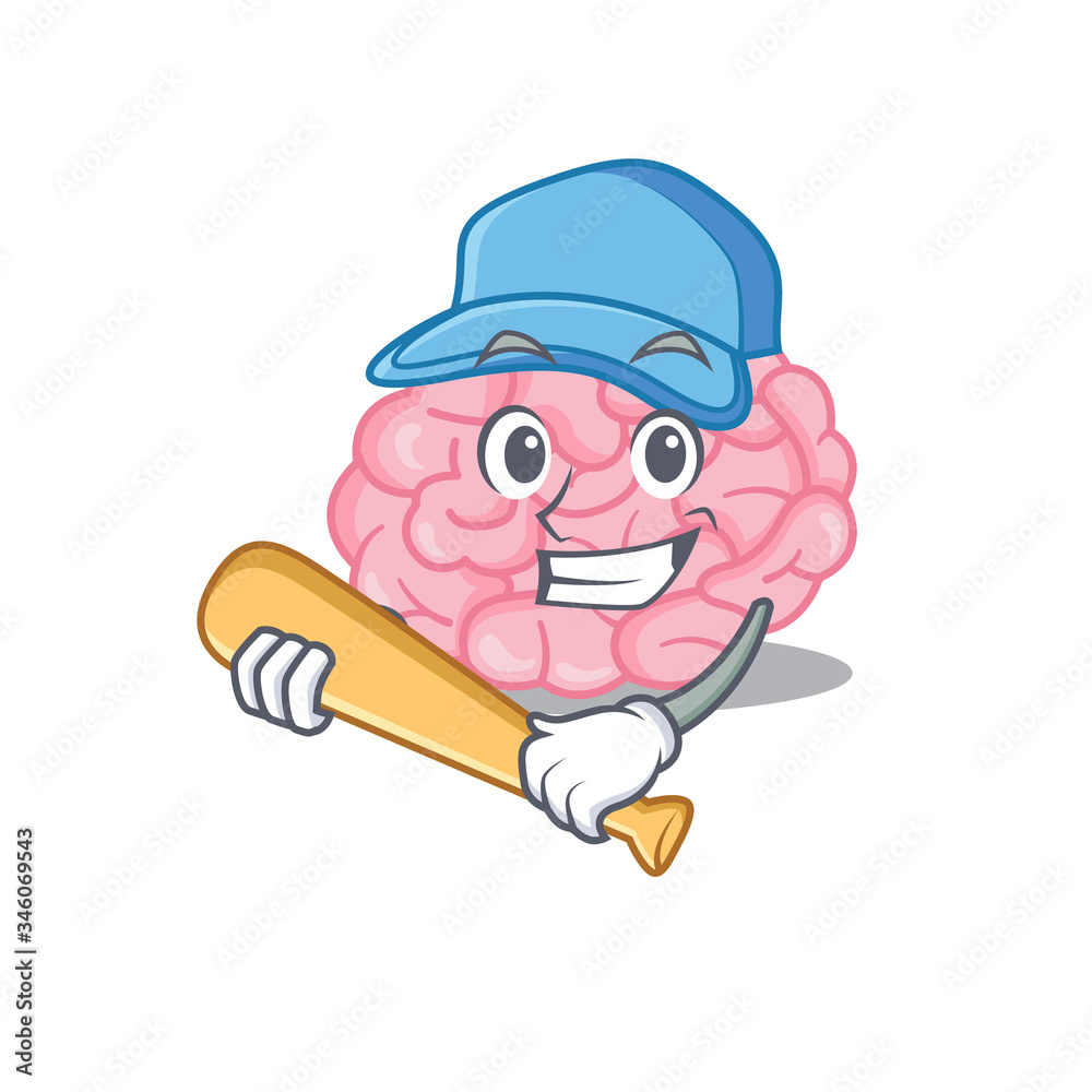 Picture of human brain cartoon character playing baseball Picture of human brain cartoon character playing baseball
