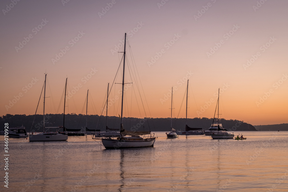 yachts on the harbour at dawn