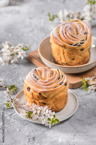Modern Easter layered cruffin with spring flowers