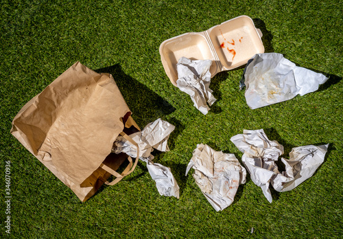 Discarded Fast Food Wrappers Littered on Ground