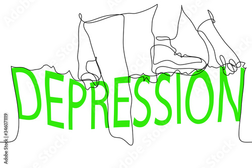 Silhouette of a man climbing over a wall of depression. Concept of the fight against depression and mental disorders, depressive states.