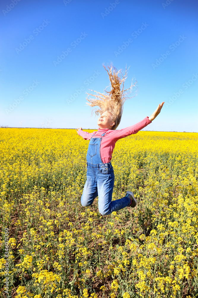 Fototapeta premium Girl jumping in the field